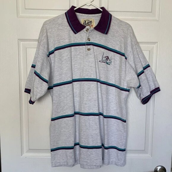 Dehen Alaska Shirt Mens Large Gray Purple Blue Casual Short Sleeve Vintage - Picture 1 of 11